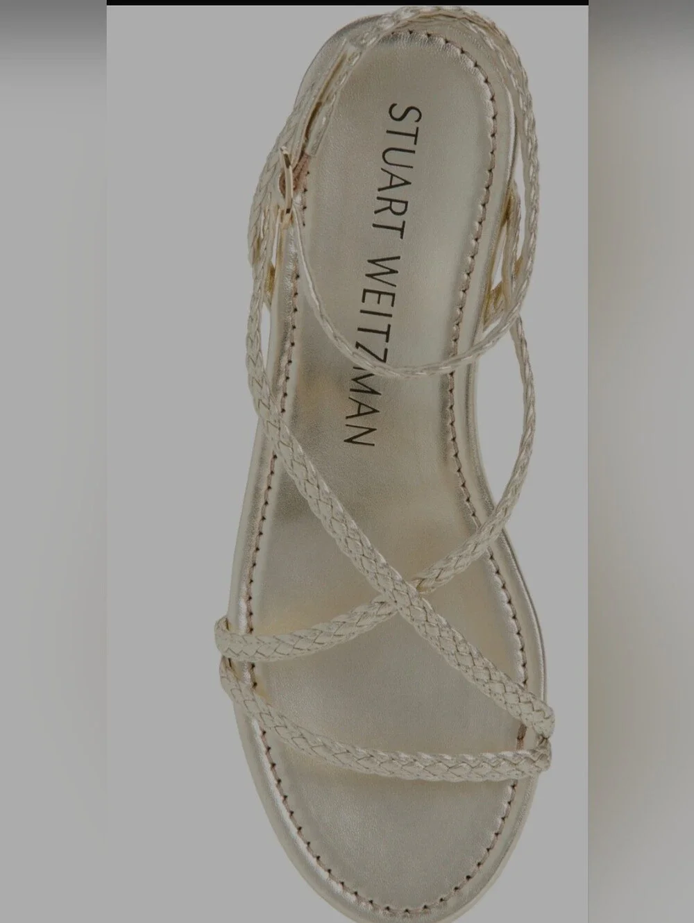 Stuart Weitzman Metallic Silver Braided Ankle-Strap Platform Sandal